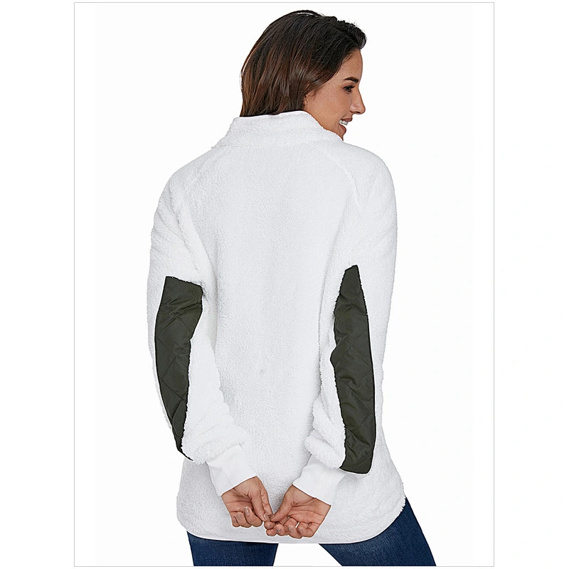 Women Fleece Pullover Sweatshirt Oblique Button Neck Long Sleeve Warm Casual Coat Outwear