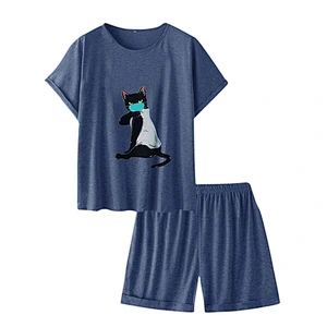 2021 Amazon new arrival  women pajamas summer pajamas large-size printed short-sleeved pajamas