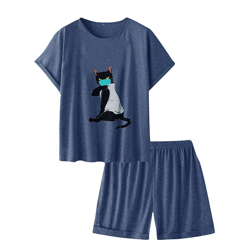 2021 Amazon new arrival  women pajamas summer pajamas large-size printed short-sleeved pajamas