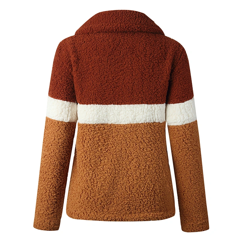 2021 Fall Winter Women's Warm Turn-down Collar Double-breasted Fleece Sherpa Jacket Coat With Pocket