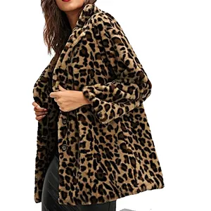 Womens Cow Print Faux Fur Teddy Coat Notch Collar Leopard Print Sherpa Fleece Pullover