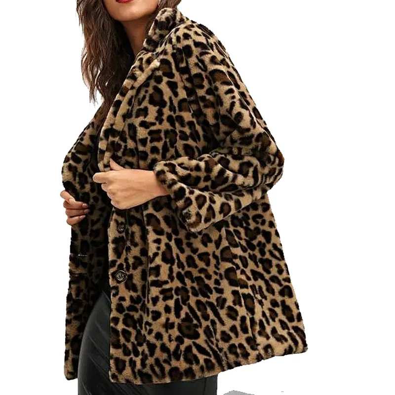 Womens Cow Print Faux Fur Teddy Coat Notch Collar Leopard Print Sherpa Fleece Pullover