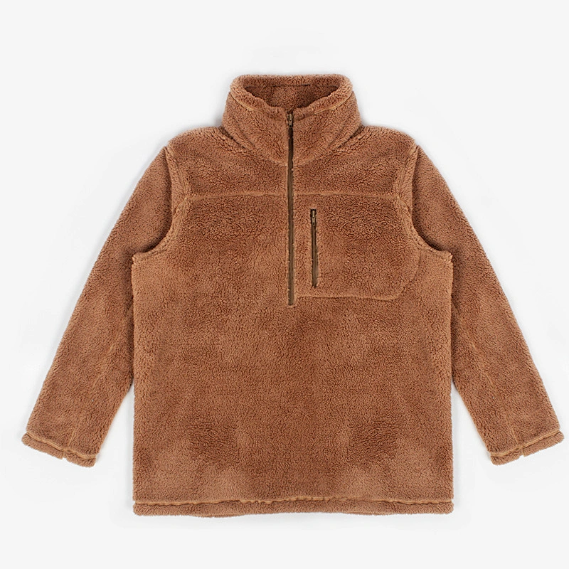 Womens Long Sleeve Wool Teddy Coat Polar Fleece Sweatshirt, 1/2 Zipper Sherpa Fleece Pullover