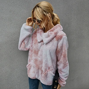Women's Lapel Neck Sweatshirt Oblique Zip Up Outwear Fleece Skew Collar Sherpa Pullover with Pockets