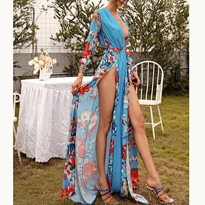 2021 New Arrival Missord Plunging Neck Wrap Hem Belted Floral Dress Sexly Lady Party Evening Dress