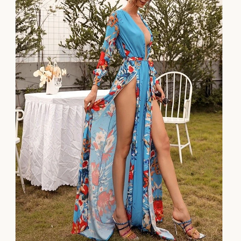 2021 New Arrival Missord Plunging Neck Wrap Hem Belted Floral Dress Sexly Lady Party Evening Dress