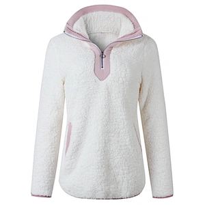 Ladies Fashion Turtleneck Sweatshirt Quarter Zipper Pocket Sherpa Hoodie Fleece Pullover