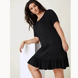 2021 New BASICS Plus Ruffle Hem Smock Dress