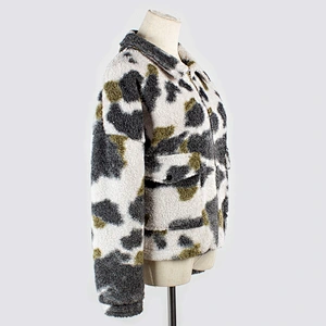Womens Long Sleeve Turn-down Collar Jacket Outwear, Polar Fleece Lined Sherpa Full Zipper Pullover with Front Pocket
