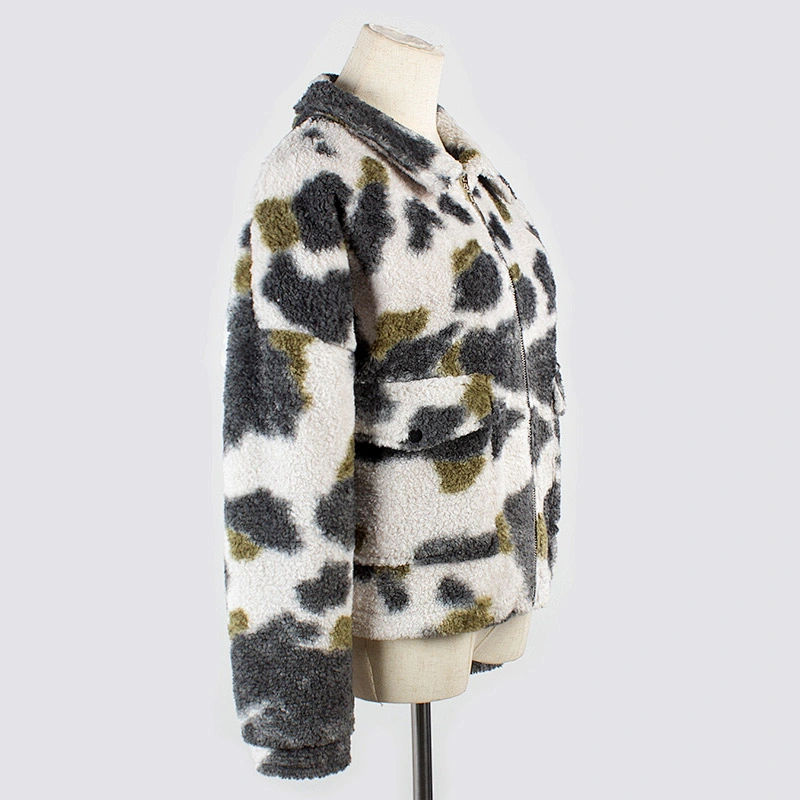 Womens Long Sleeve Turn-down Collar Jacket Outwear, Polar Fleece Lined Sherpa Full Zipper Pullover with Front Pocket