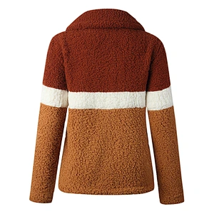 Women Winter Warm Jacket Outwear Full Zipper Patchwork Sherpa Fleece Pullover with Pockets