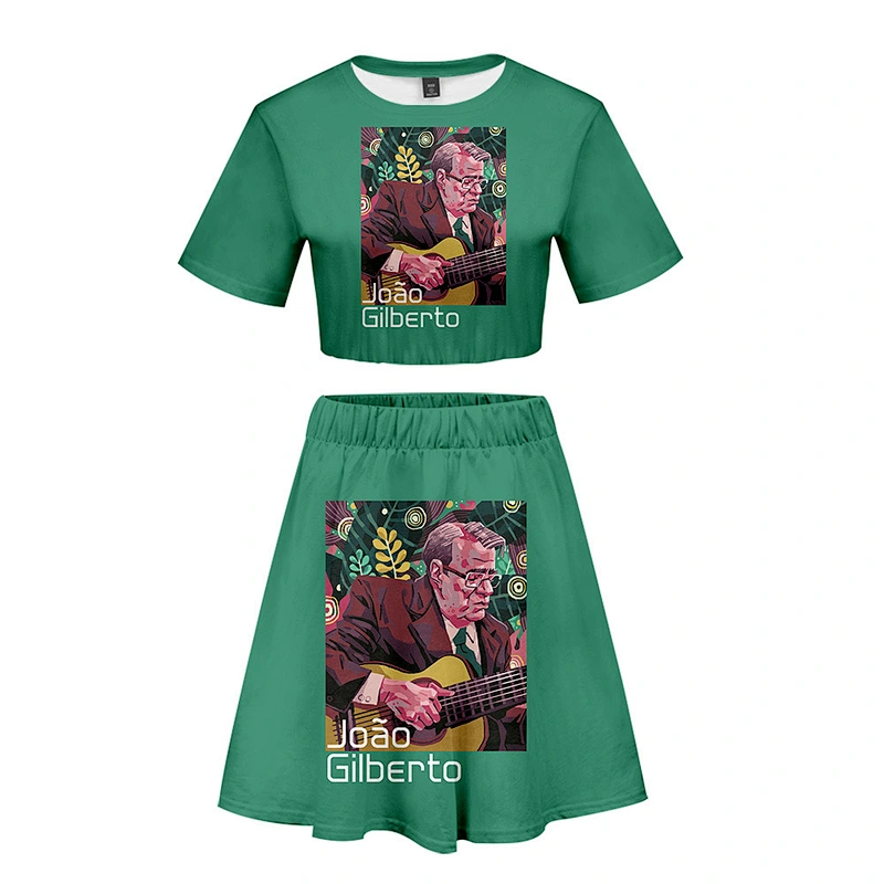 2021new Summer Brazilian singer Joao Gilberto 3D sexy midriff-baring short sleeve + short skirt suit