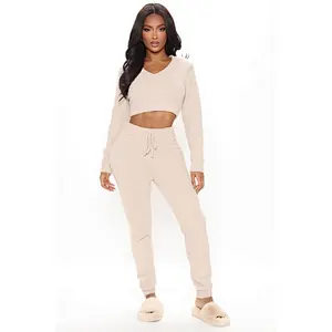 2021Amazon Women Pajamas Set Cozy Fuzzy Legging Set Taupe