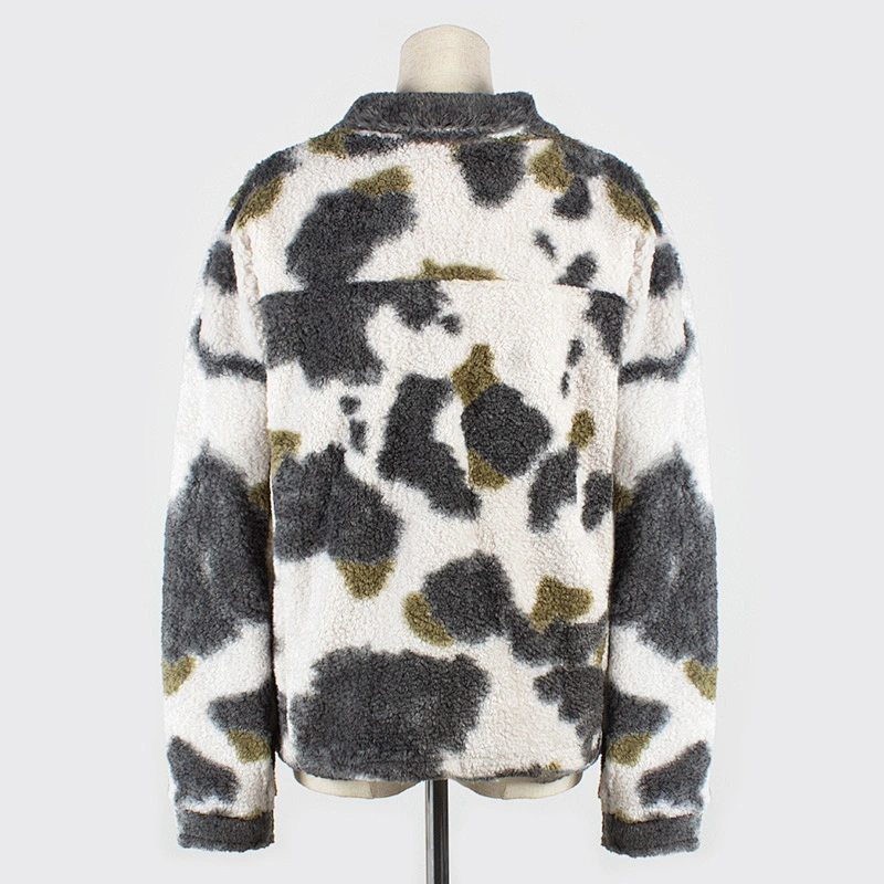 Womens Long Sleeve Turn-down Collar Jacket Outwear, Polar Fleece Lined Sherpa Full Zipper Pullover with Front Pocket