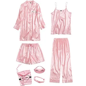 2021Amazon Womens Pajama Sets Comfy 7 Piece with Shirt  Silk Pajamas Satin Nightwear