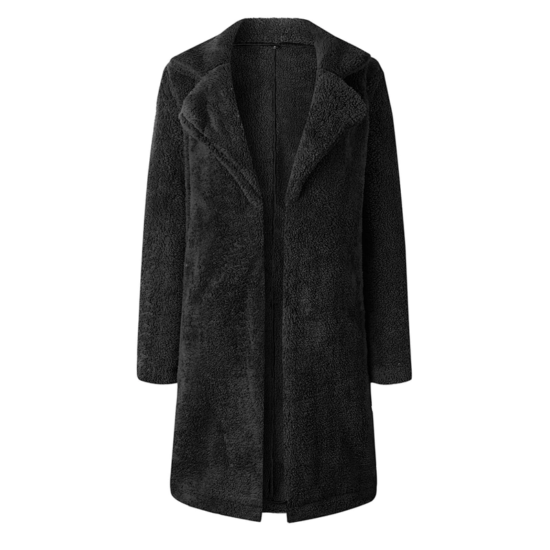 Women's Winter Warm Fuzzy Fleece Lapel Open Front Long Cardigan Coat Faux Fur Outwear Pullover