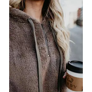 2020 Fall Winter Plus Size Women's Warm Long Sleeves Fleece Sherpa Pullover Hoodie With Pocket