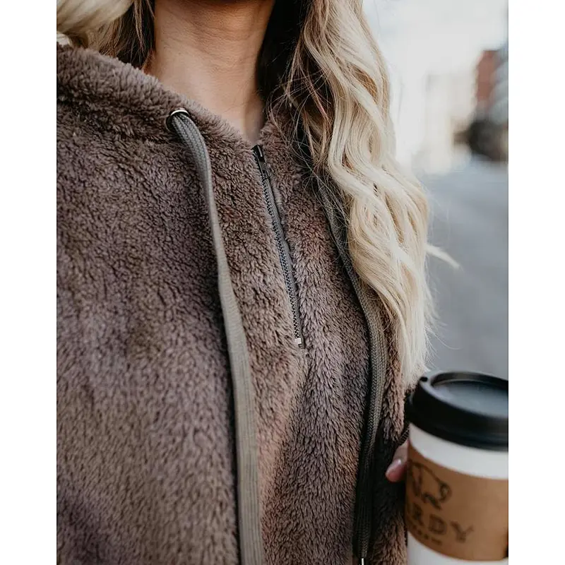 2020 Fall Winter Plus Size Women's Warm Long Sleeves Fleece Sherpa Pullover Hoodie With Pocket
