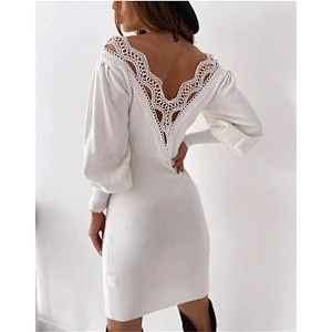 2021new Autumn dress sexy show back hollow-out lace V to get waist dress