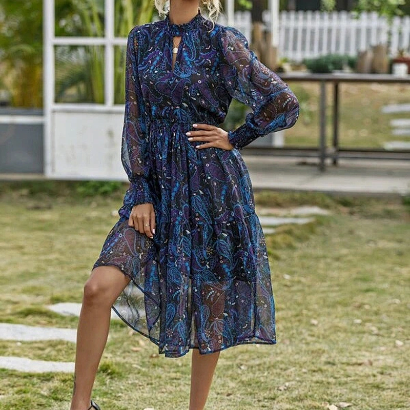 2021 New Arrival Paisley Peekaboo Chiffon A-line Dress Casual Dress