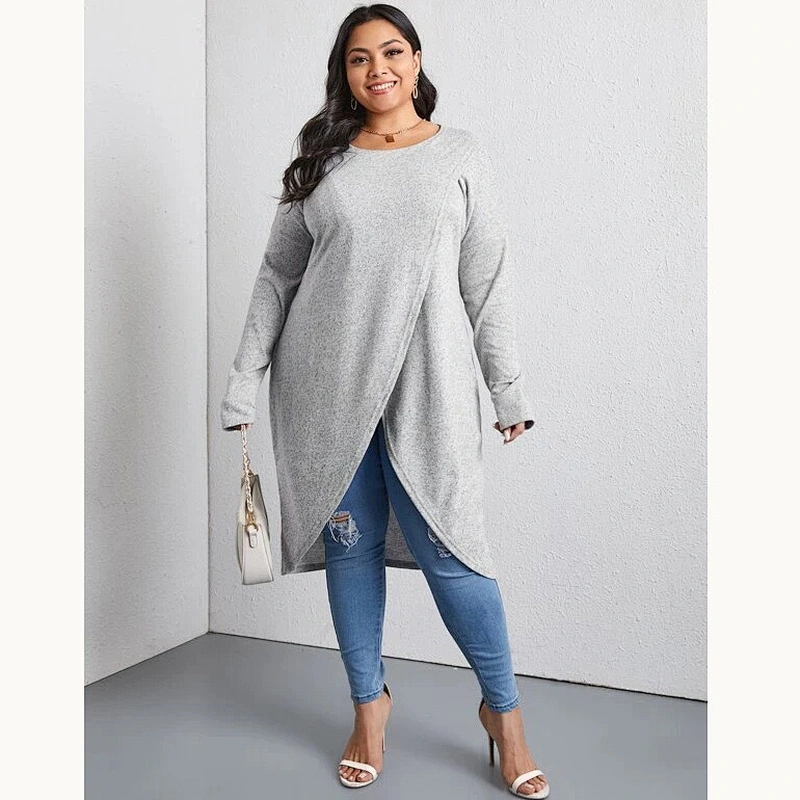 2021 New Plus Wrap Tulip Hem Tee