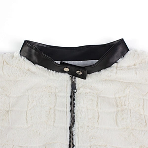 Womens Luxury Faux Fur Winter Jacket Coat Round Leather Collar Full Zip Up top with pocket Sherpa Fleece Jacket