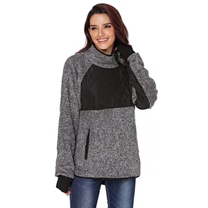 Women Fleece Pullover Sweatshirt Oblique Button Neck Long Sleeve Warm Casual Coat Outwear