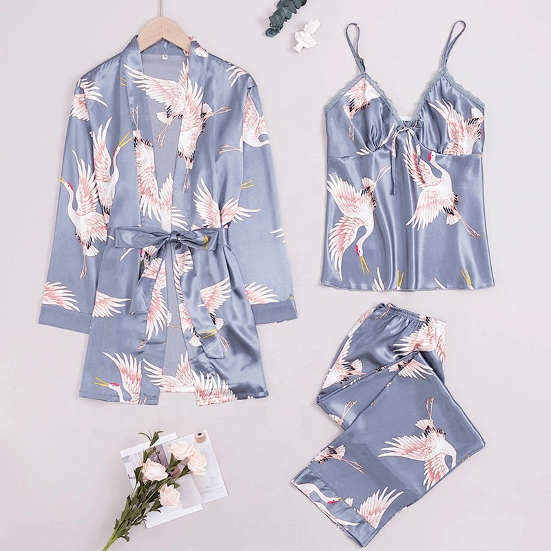 New Arrivel Spring And Summer Ice Silk Plus Size 3Piece Satin Silk Robe
