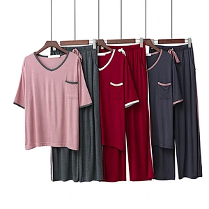 2021 Cotton Pajamas for Women Summer Autumn Short Sleeve Trousers Korean Edition Loose Casual