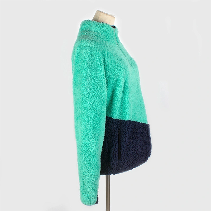 Custom Logo Fuzzy Wool Sweatershirt Quarter Zip Stand Collar Sherpa Fleece Pullover