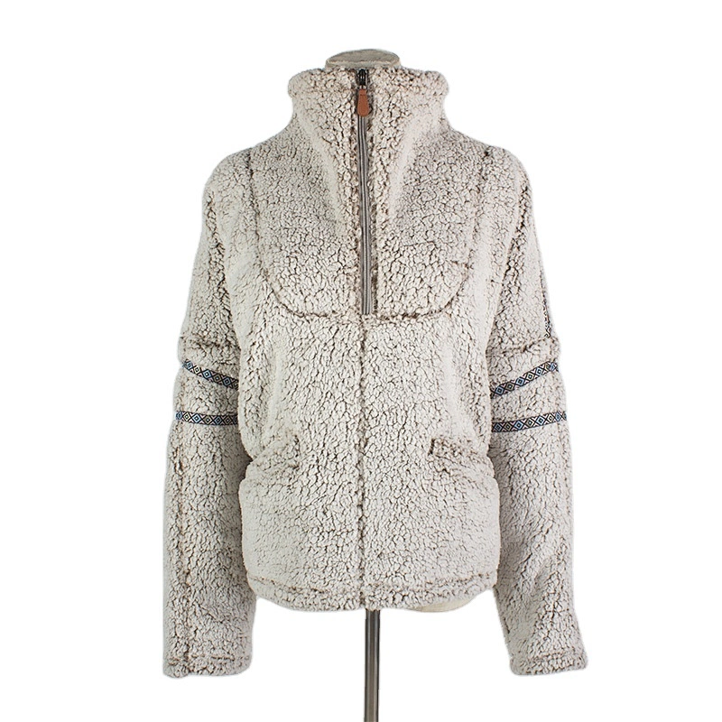Womens Fuzzy Long Plush Teddy Sweatshirt Two Side Pocket Half Zip Sherpa Fleece Pullover