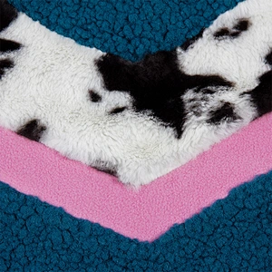 2021 New Design Women's Fuzzy 1/2 Zipper V Shape Patchwork Cow Printing Sherpa Fleece Pullover