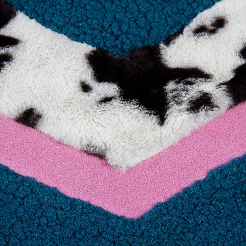 2021 New Design Women's Fuzzy 1/2 Zipper V Shape Patchwork Cow Printing Sherpa Fleece Pullover