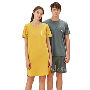 2021New summer couples pyjamas short sleeves bamboo pajamas cotton loose comfortable
