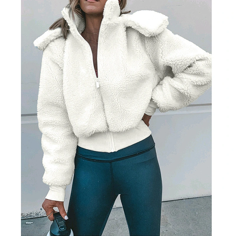 Direct Factory Womens Zip Up Sweatshirt Turn-down Collar Hooded Full Zip Teddy Jacket Sherpa Pullover