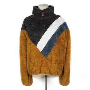 YIWU Factory Direct Wool Hoodies Zip Up Colorblcok Sherpa Fleece Sweatershirt Pullover