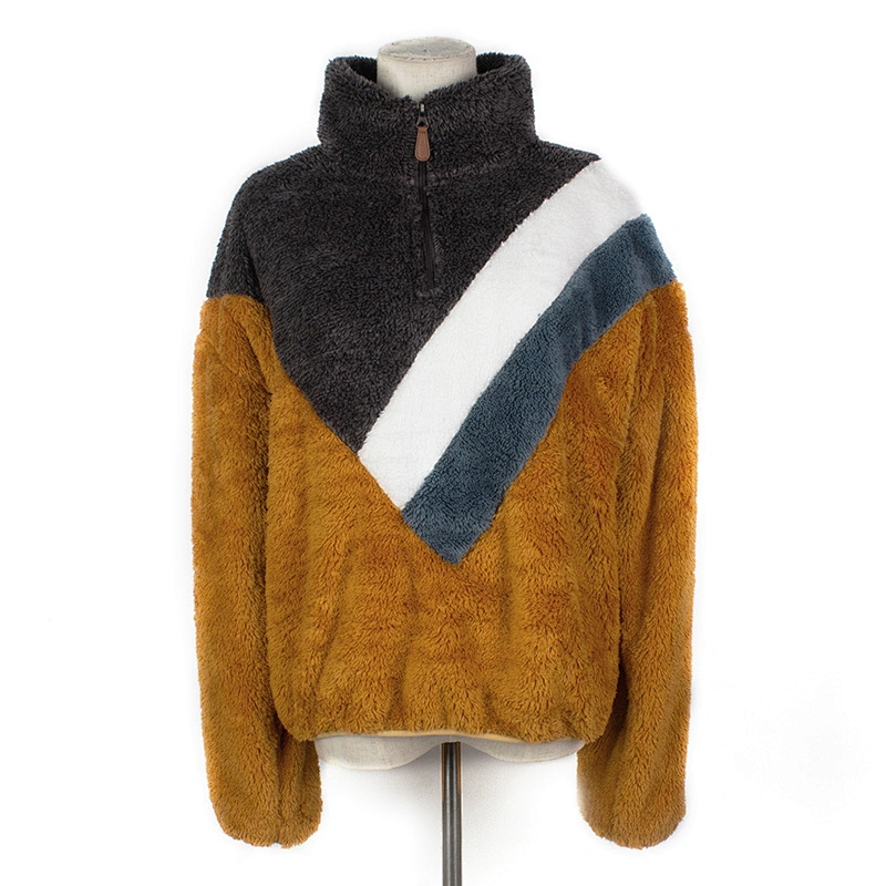 YIWU Factory Direct Wool Hoodies Zip Up Colorblcok Sherpa Fleece Sweatershirt Pullover