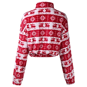 2021 Christmas Turn-down Collar Quarter Zip Sherpa Cropped Pullover
