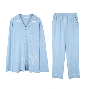 2021Spring men's pyjamas bamboo cotton comfortable casual wear