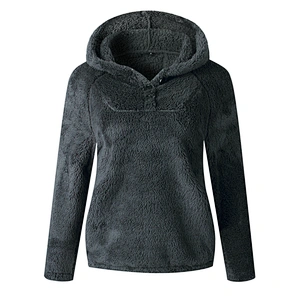 YIWU Factory Womens Fleece Sweatershirt Solid color Button Sherpa Fleece Pullover Hoodie