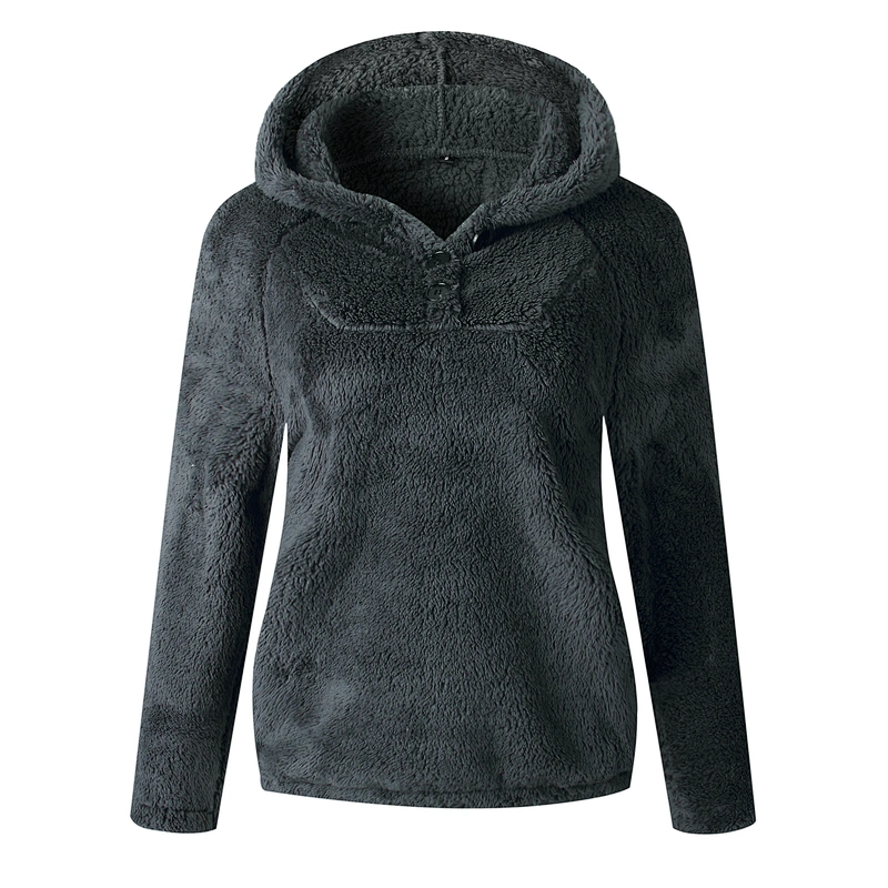 YIWU Factory Womens Fleece Sweatershirt Solid color Button Sherpa Fleece Pullover Hoodie