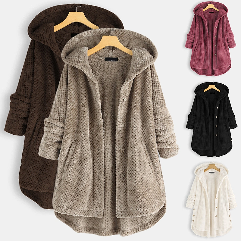 2021 Womens Hooded Sweatshirt Asymmetric Pineapple Sherpa Button Hoodies Pullover