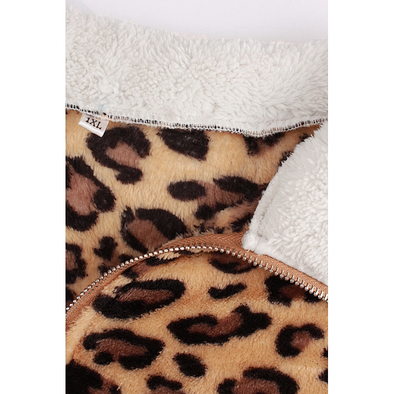Kangaroo Pocket Womens Oversized Sweatshirt Fuzzy 1/4 zipper Plus Size Leopard Print Sherpa Fleece Pullover