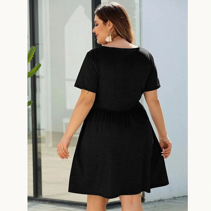 2021 New Plus Button Front V-neck Dress