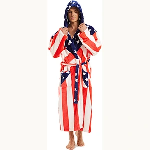 2021 new  Men Fleece Robe Warm Soft Plush Light weight Hooded Robes Shawl Collar Spa Bathrobe