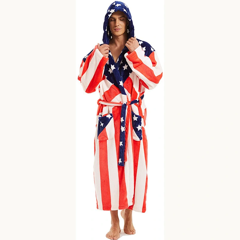 2021 new  Men Fleece Robe Warm Soft Plush Light weight Hooded Robes Shawl Collar Spa Bathrobe