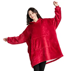 Amazon Top Seller Hooded Blanket Sweatshirt Oversized Microfiber & Sherpa Wearable Blanket