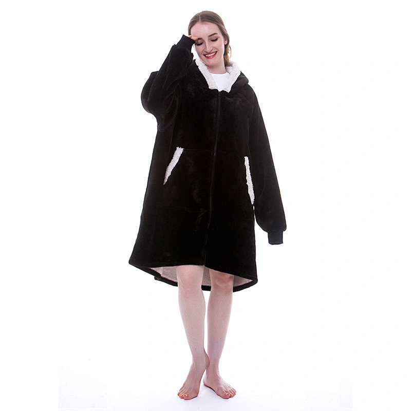 Custom Hoodie Blanket Sweatshirt Oversize Wearable Sherpa Zip-up Blanket Huggle Hoodie