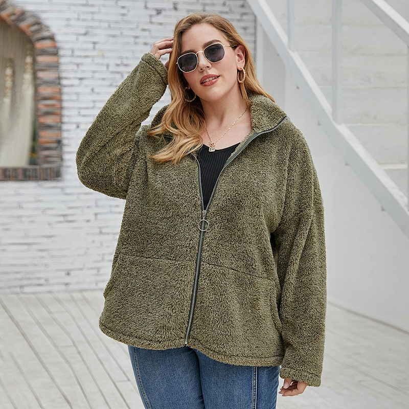 Amazon Hot Womens Fuzzy Plus Size Full Zipper Sherpa Polar Fleece Hoodies Pullover with Kangaroo Pocket