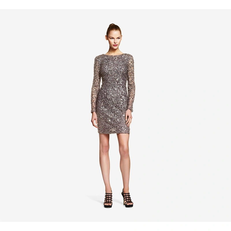 2021 New Arrival Long Sleeve Sequin Cocktail Dress In Lead  Party Dress Club Dress